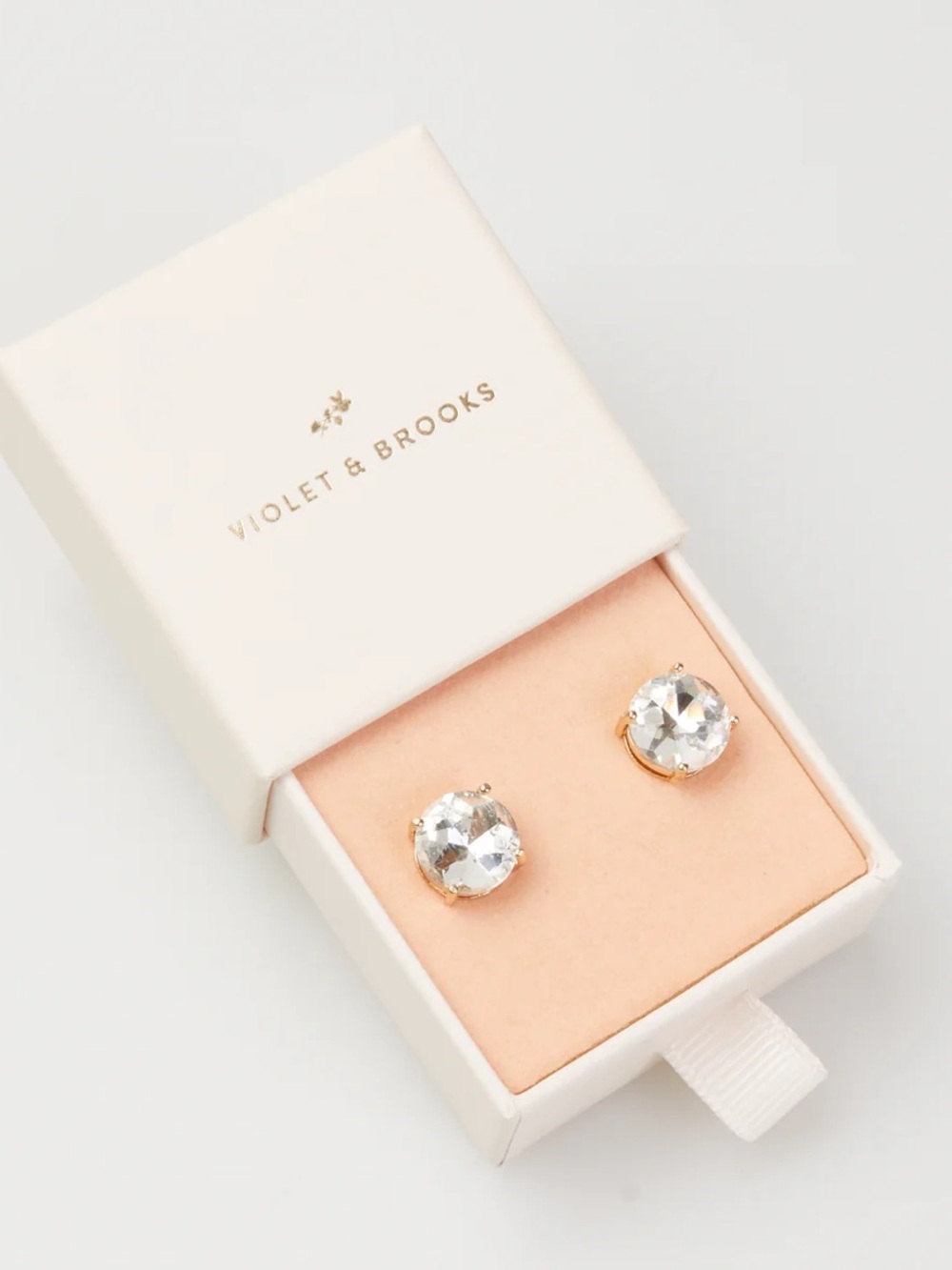 Clear Crystal Stud Earrings in Gold Setting